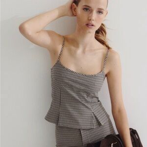 H&M Checked Spaghetti Strap Peplum Top — Black & Brown